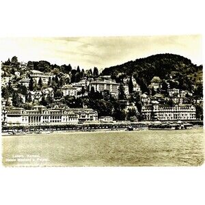 RPPC Real Photo Postcard Lake Luzern Switzerland Kursaal Hotels Montana u Palace